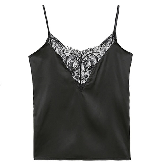 Silky Deep V-neck Lingerie Lace Cami Strappy Top - Picture 5 of 6